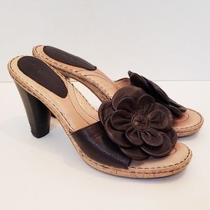 Born Crown brown flower cork heels sandals 9